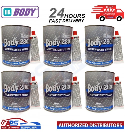 6 x HB Body 3 Litre Bodyfiller HB280 Beige Lightweight 2K - FAST DELIVERY